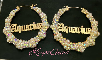 Aquarius Customized Bamboo Earrings